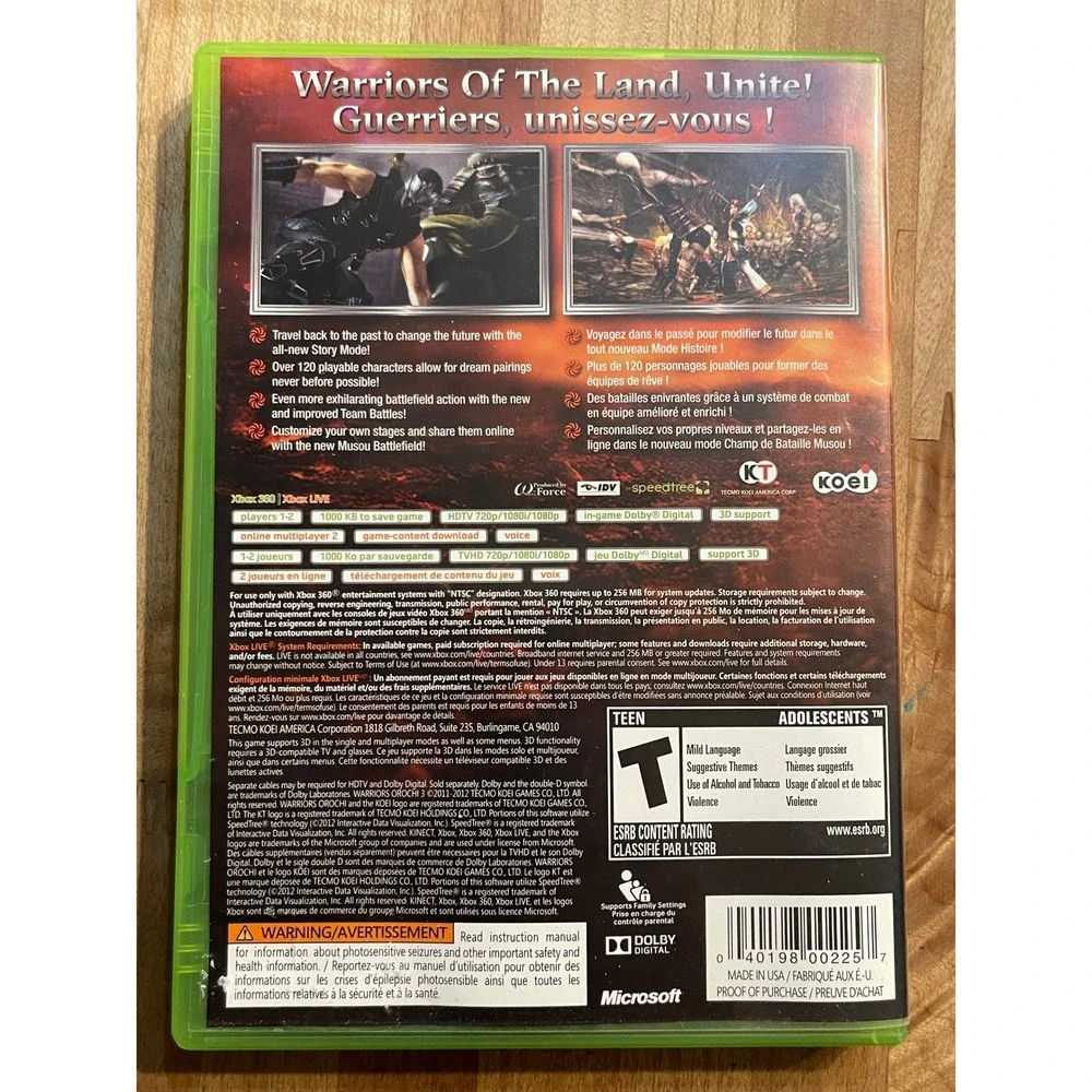 Warriors Orochi 3 Xbox 360 Koei Tactical Action Game with Manual CIB